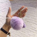 2016craft popular leather tassel pompom fur pom pom keychain